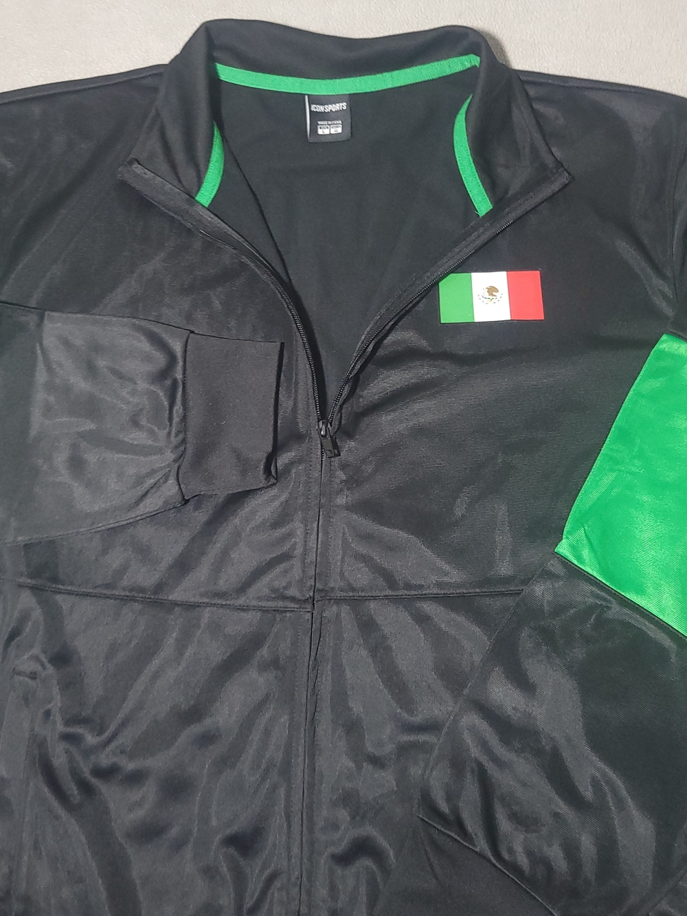 Icon Sports Mexico Soccer Track Jacket Mens Large Black Green Full Zip Training